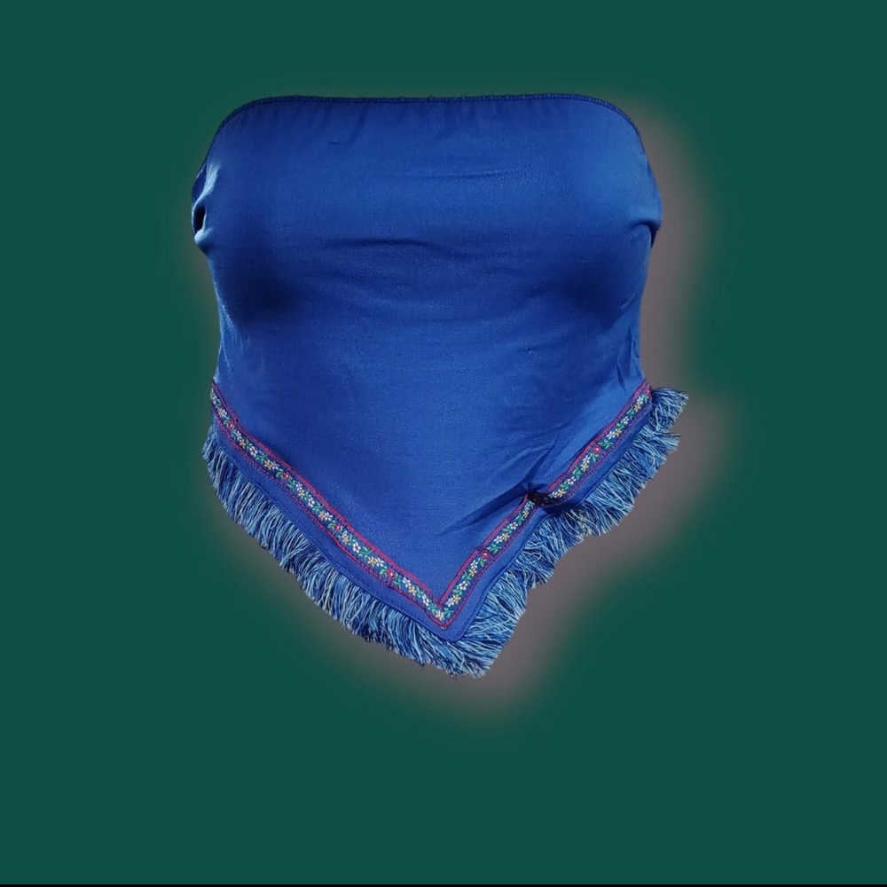 Blue Tube Top Vintage Androgyne Medium Boho Crop Festival Top